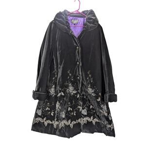Shin Kang Sik Coat Womens 99 Velvet Embroidered Sequin Hooded Floral Jacket